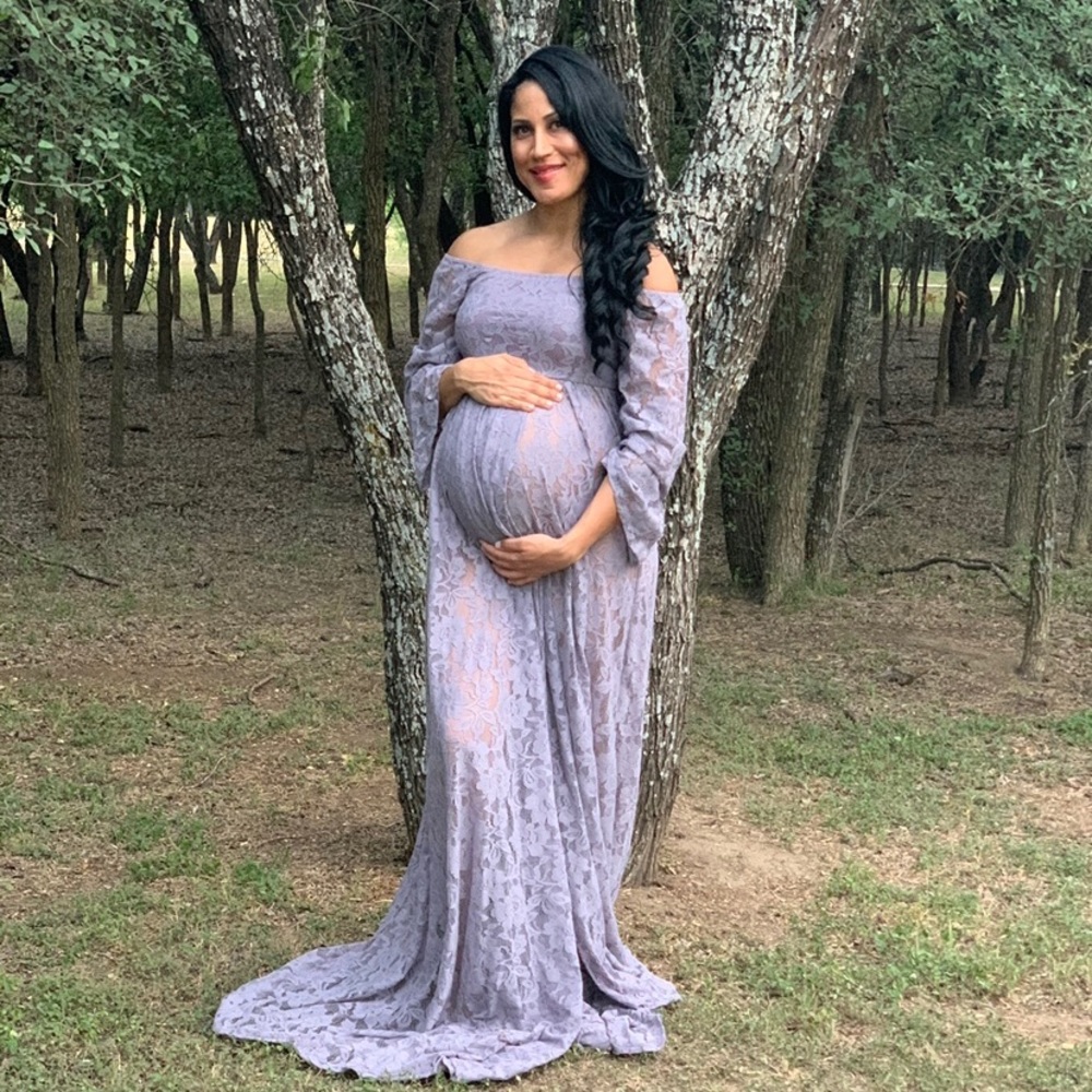 Lavender Lace Off Shoulder Maternity Dress